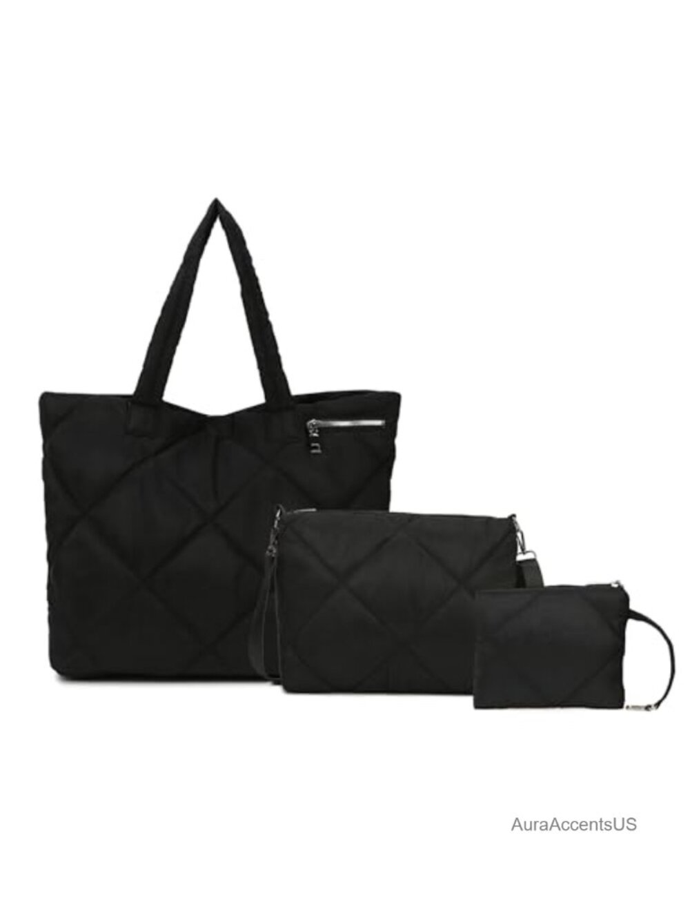 Quilted Tote Bag Set with Crossbody Pouch - Lightweight Travel Work Gym Handbag